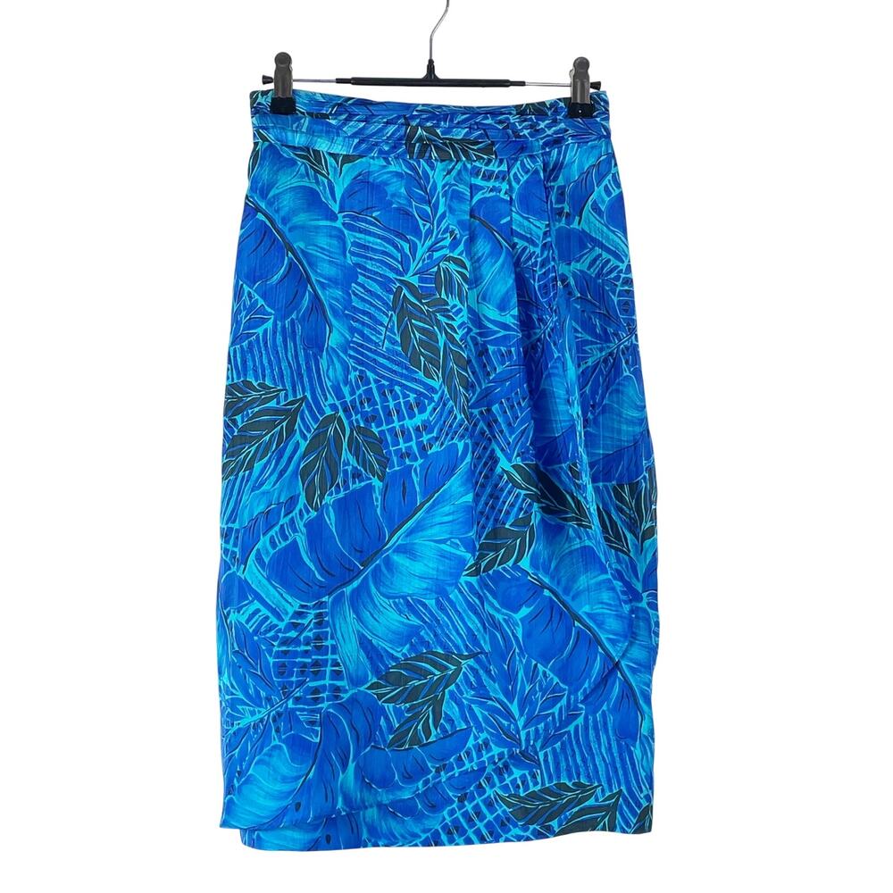 Vintage Illustrations Women's Blue Palm Leaf Silk Wrap Skirt Size 2 Cruise Beach